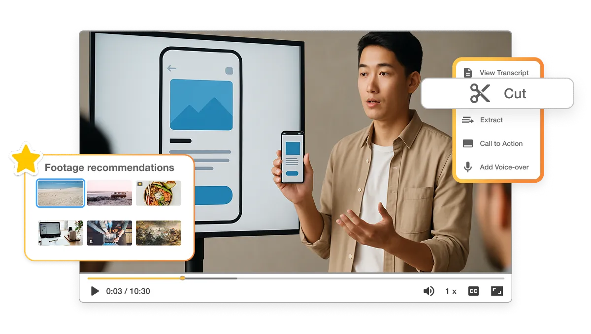 At-a-glance benefits of the Visla Education Suite, including AI tools, multilingual subtitles, and team collaboration features
